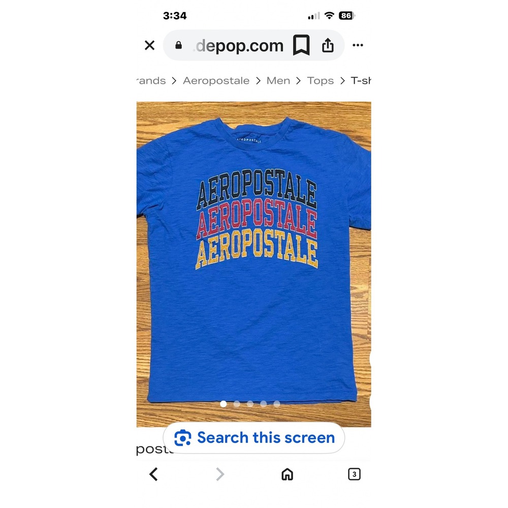 Aeropostale Mens Blue Slub Knit Graphic‎ T-Shirt Triple Logo Stacked Medium